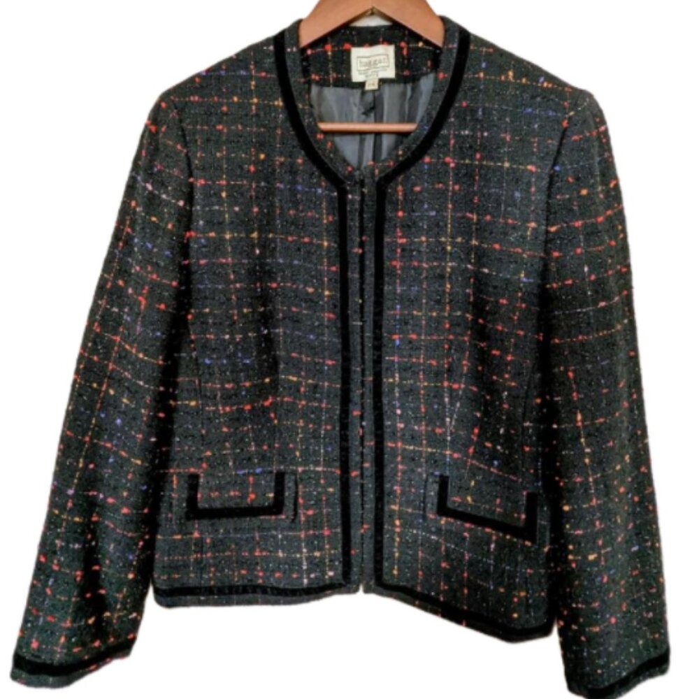 Vintage Haggar Tweed Jacket With Velvet Trim Size LP